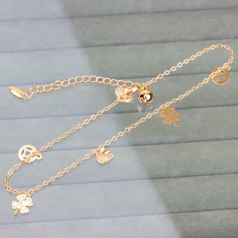 "Delicate Rose Gold Anklet with Lucky Charms & Adjustable Chain, XPAL1073 - Picture 6 of 12